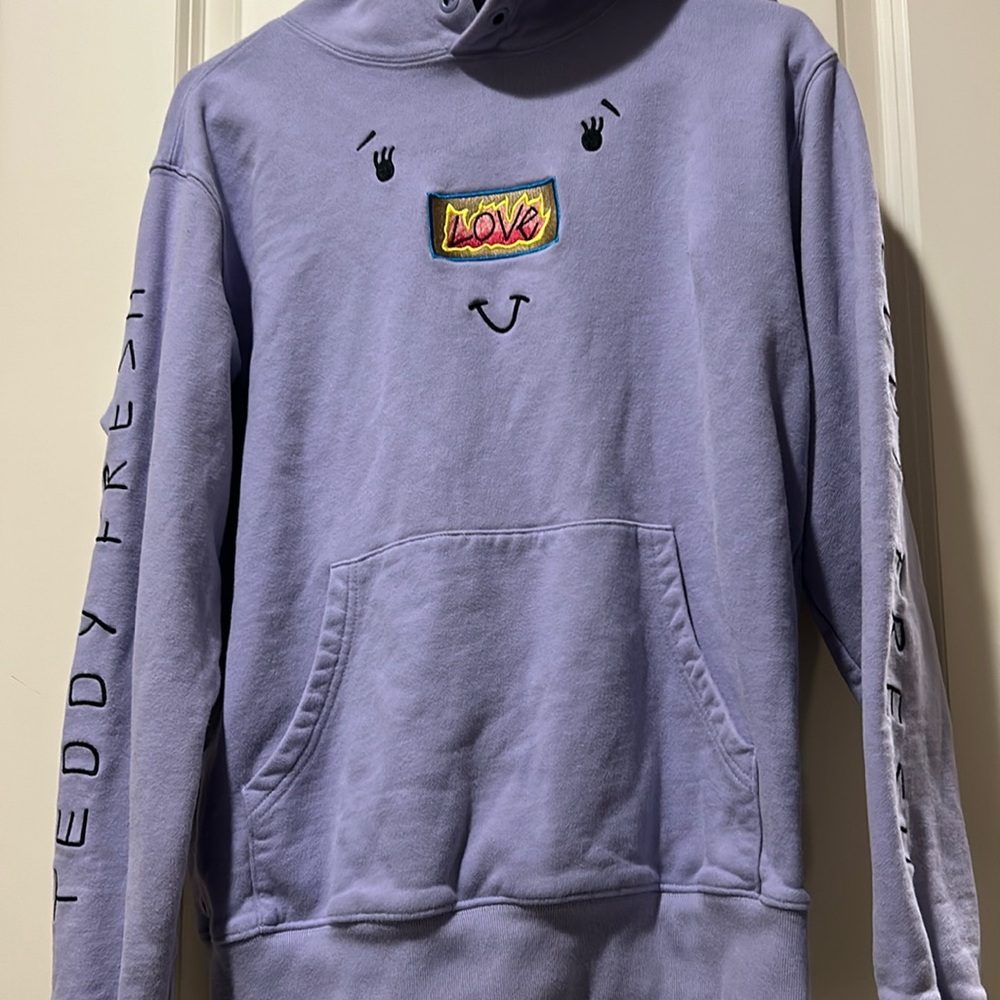 Teddy Fresh embellish Love Face Hoodie Sweatshirt Embroidered size XS purple